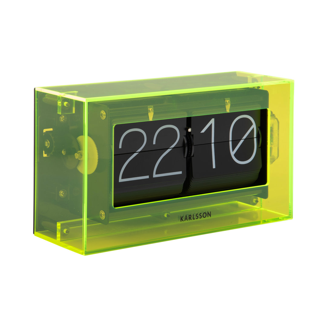 Karlsson Table clock Boxed Flip acrylic Yellow 11.7cm H X 20.7cm W X 7.1cm D